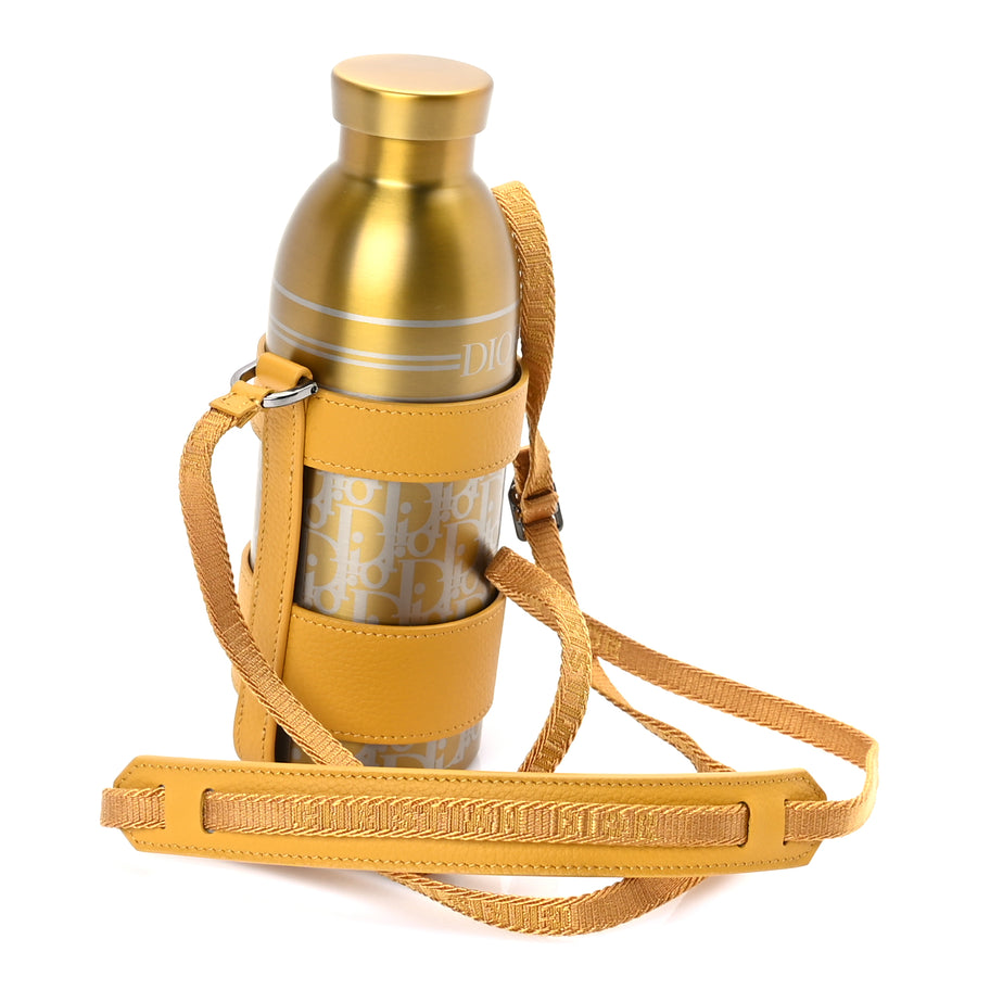 Christian Dior Oblique Stainless Steel Grained Calfskin Aqua Bottle With Shoulder Strap Yellow Image 3