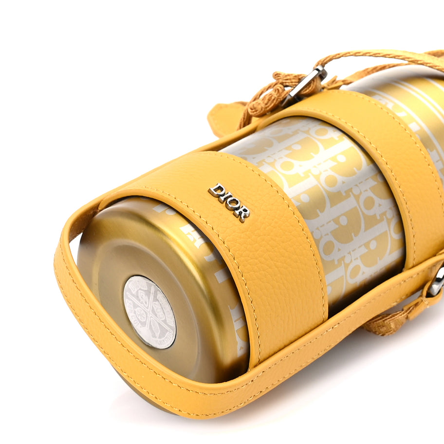 Christian Dior Oblique Stainless Steel Grained Calfskin Aqua Bottle With Shoulder Strap Yellow Image 6