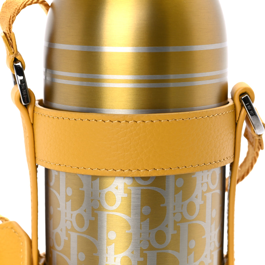 Christian Dior Oblique Stainless Steel Grained Calfskin Aqua Bottle With Shoulder Strap Yellow Image 8
