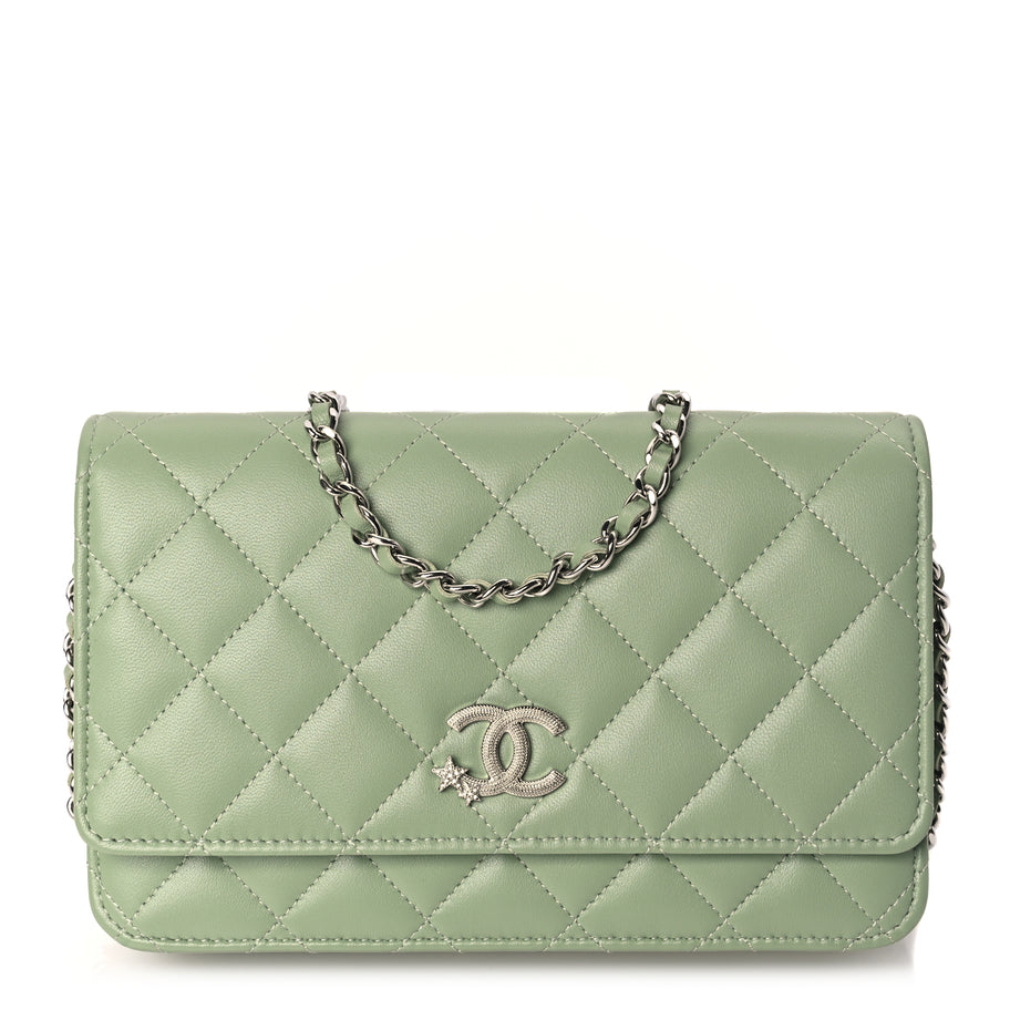Chanel Lambskin Quilted Crystal Star Wallet On Chain WOC Green Image 1