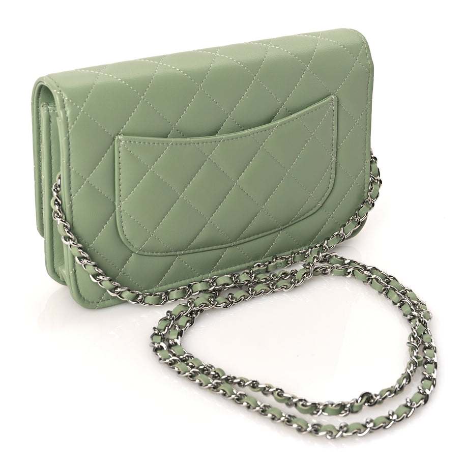 Chanel Lambskin Quilted Crystal Star Wallet On Chain WOC Green Image 2