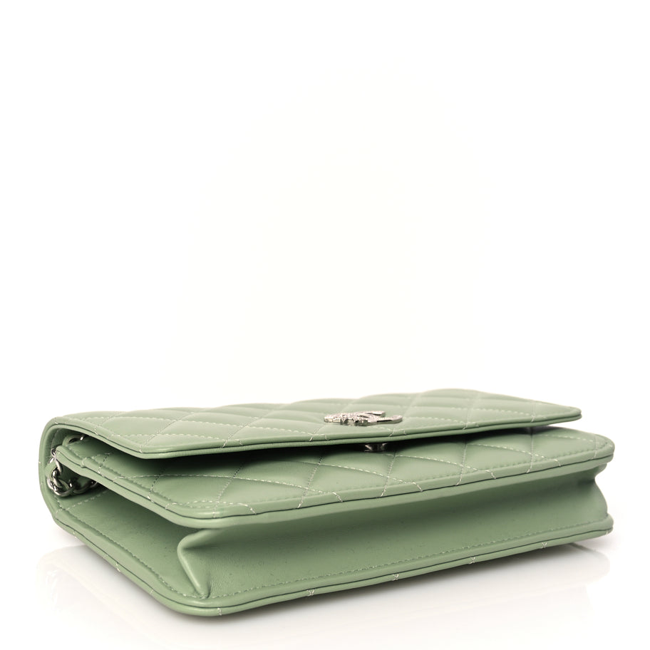 Chanel Lambskin Quilted Crystal Star Wallet On Chain WOC Green Image 3