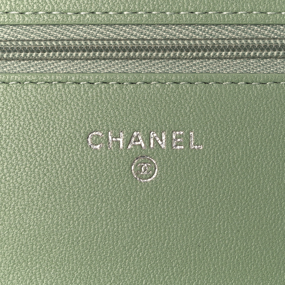 Chanel Lambskin Quilted Crystal Star Wallet On Chain WOC Green Image 5