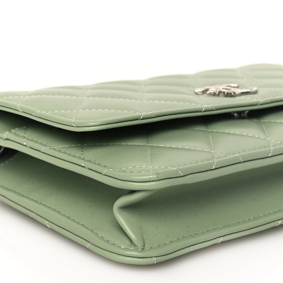Chanel Lambskin Quilted Crystal Star Wallet On Chain WOC Green Image 8