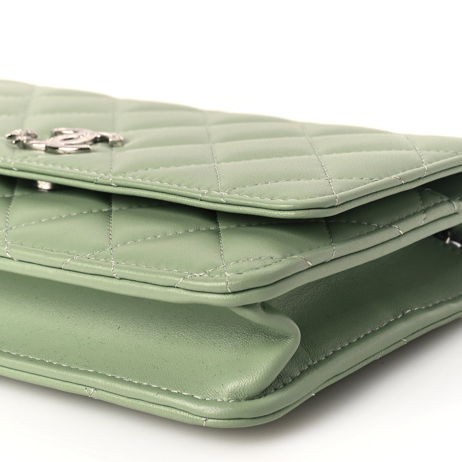 Chanel Lambskin Quilted Crystal Star Wallet On Chain WOC Green Image 9