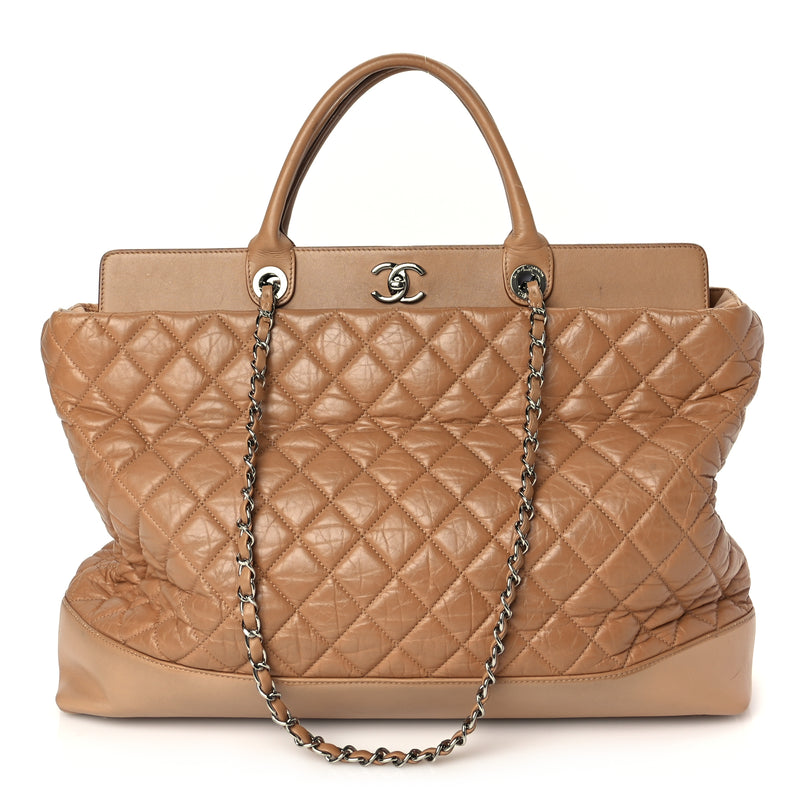  Chanel Aged Calfskin Quilted Be CC Tote Beige