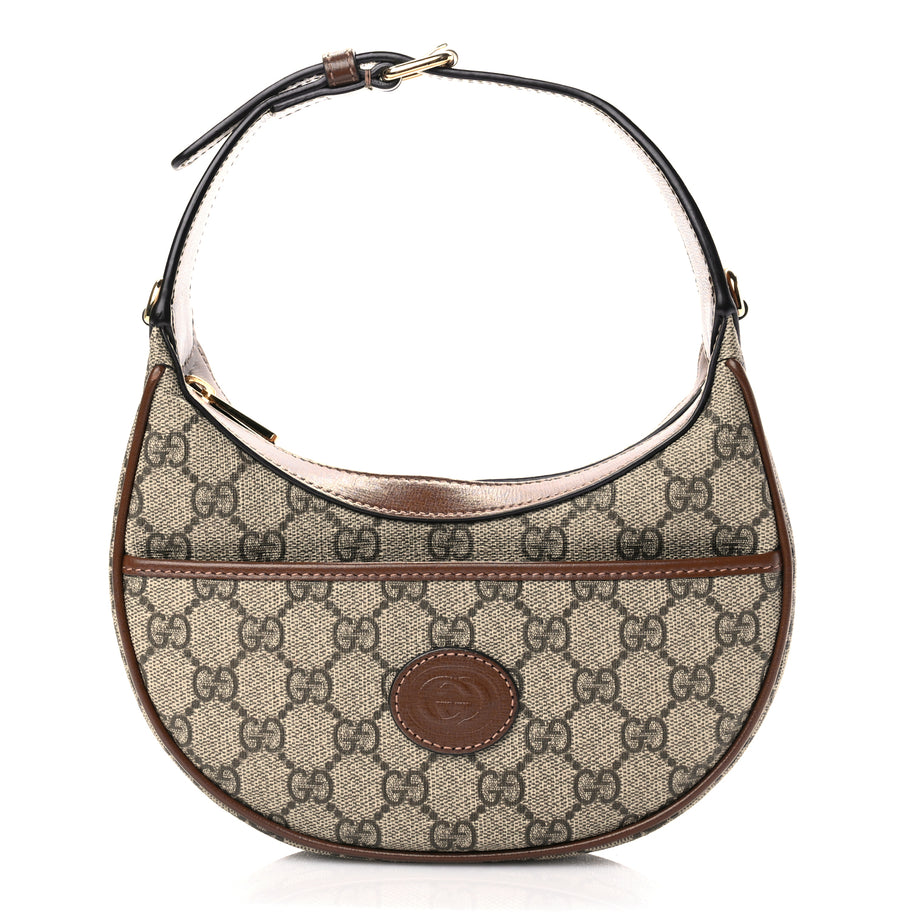 Gucci GG Supreme Monogram Azalea Calfskin Mini Retro Interlocking G Half Moon Bag Beige Ebony Brown Sugar Image 1