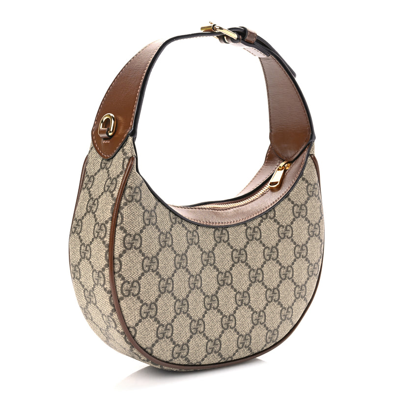  Gucci GG Supreme Monogram Azalea Calfskin Mini Retro Interlocking G Half Moon Bag Beige Ebony Brown Sugar