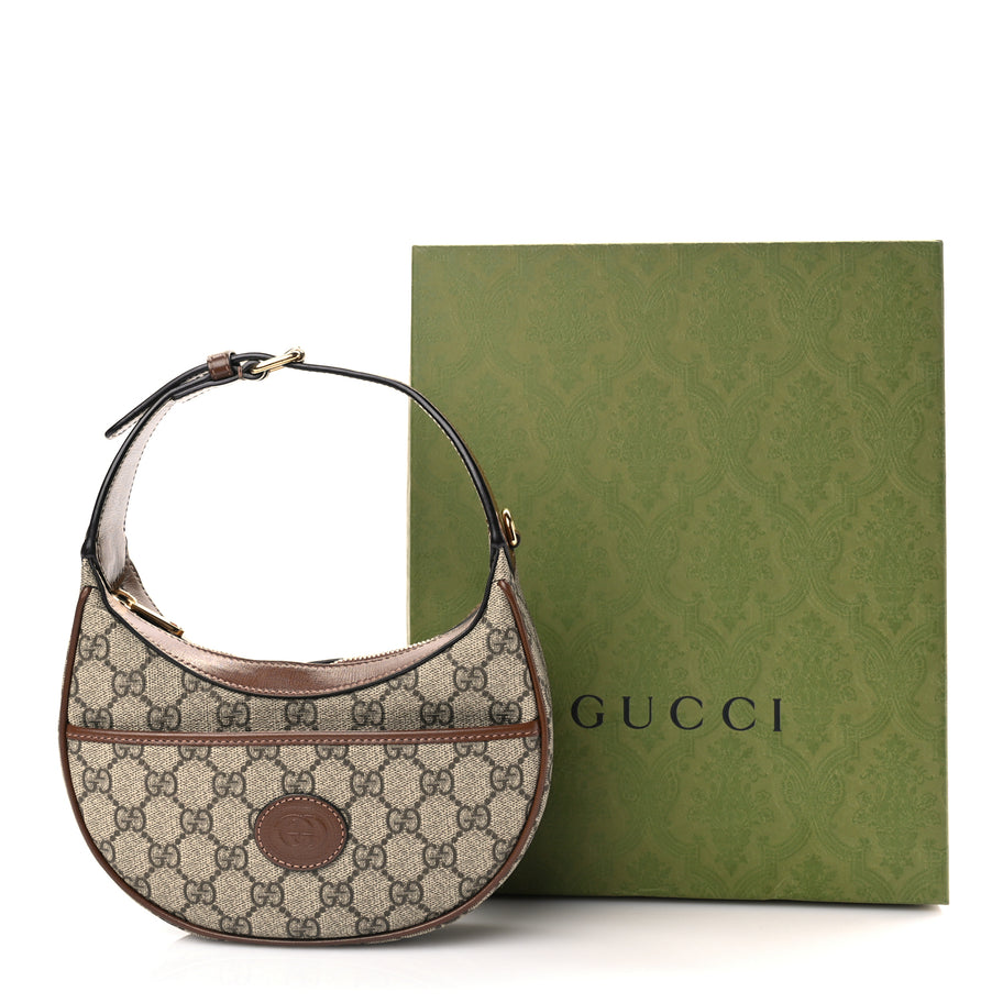 Gucci GG Supreme Monogram Azalea Calfskin Mini Retro Interlocking G Half Moon Bag Beige Ebony Brown Sugar Image 8