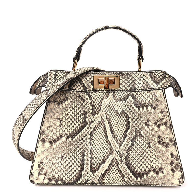  Fendi Snakeskin Shiny Nappa Small Peekaboo I SEE U Beige