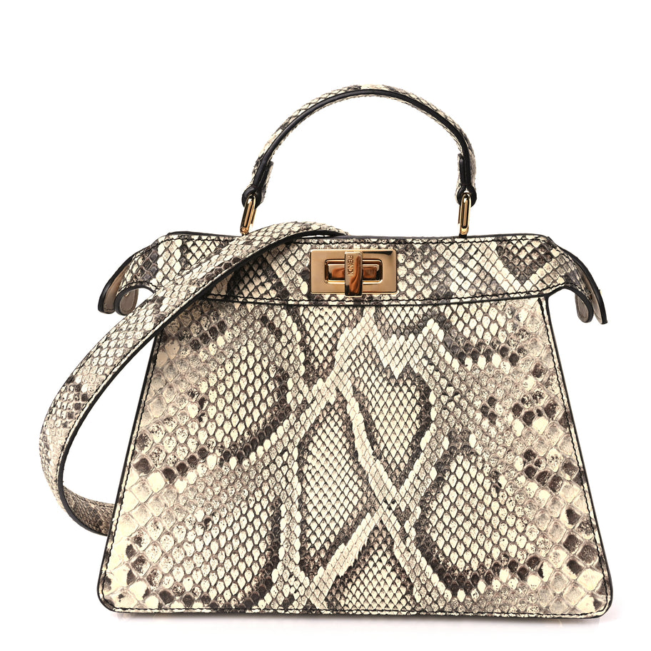 Fendi Snakeskin Shiny Nappa Small Peekaboo I SEE U Beige Image 1