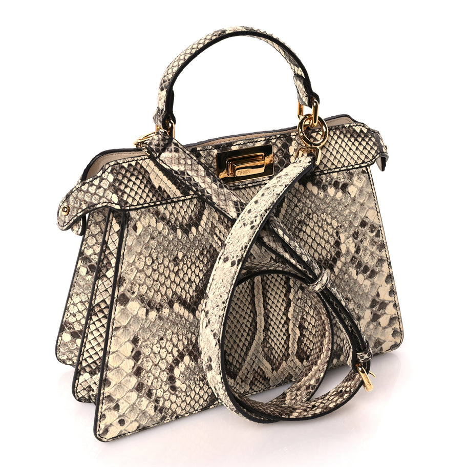Fendi Snakeskin Shiny Nappa Small Peekaboo I SEE U Beige Image 2