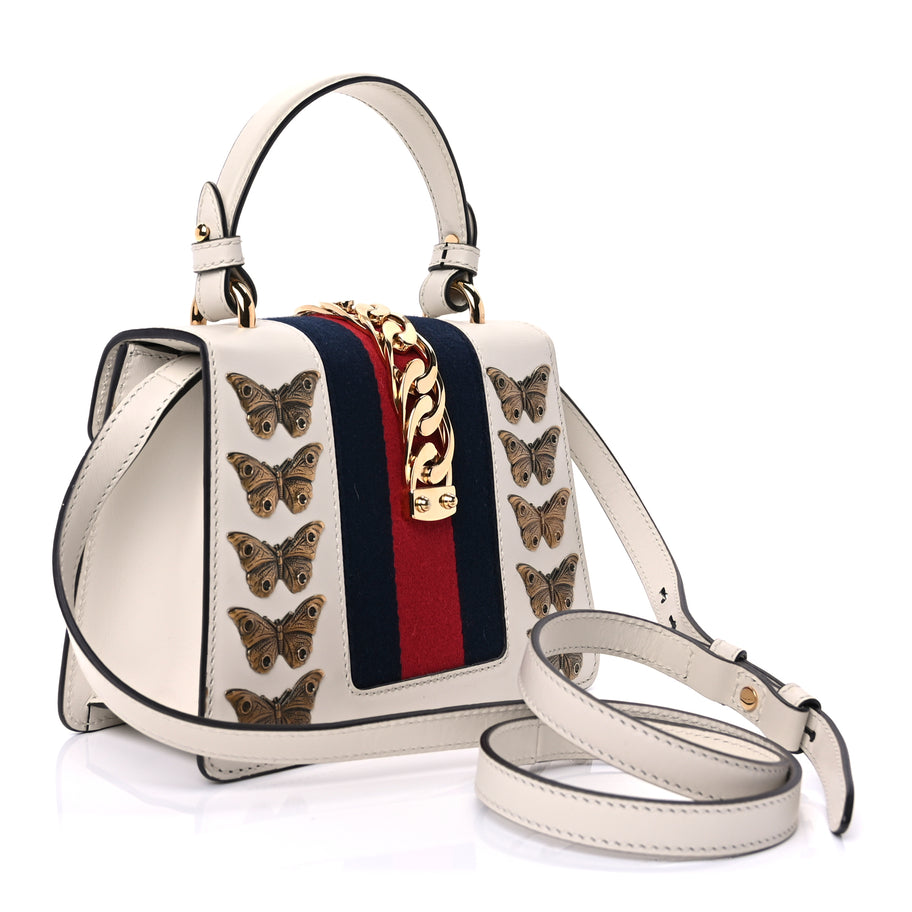 Gucci Calfskin Animal Studs Mini Sylvie Top Handle Bag White Image 2