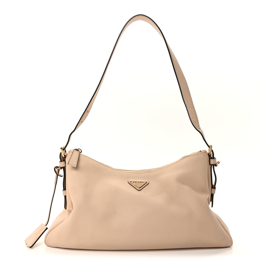 Prada Soft Calfskin Large Aimée Shoulder Bag  Travertine Image 1