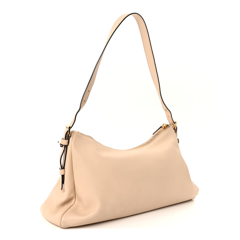 Prada Soft Calfskin Large Aimée Shoulder Bag  Travertine