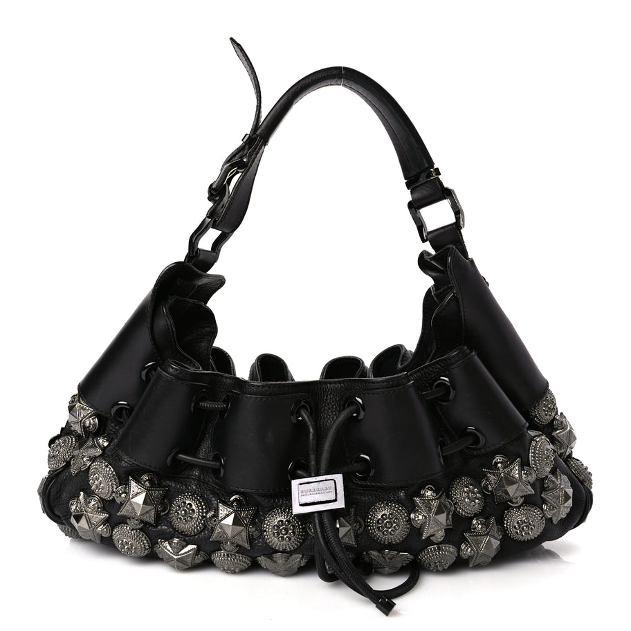Burberry Calfskin Mason Warrior Studded Hobo Black Image 1