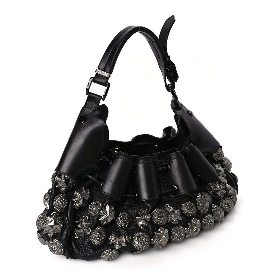 Burberry Calfskin Mason Warrior Studded Hobo Black Image 2