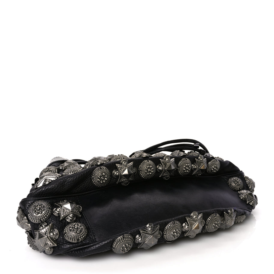 Burberry Calfskin Mason Warrior Studded Hobo Black Image 3