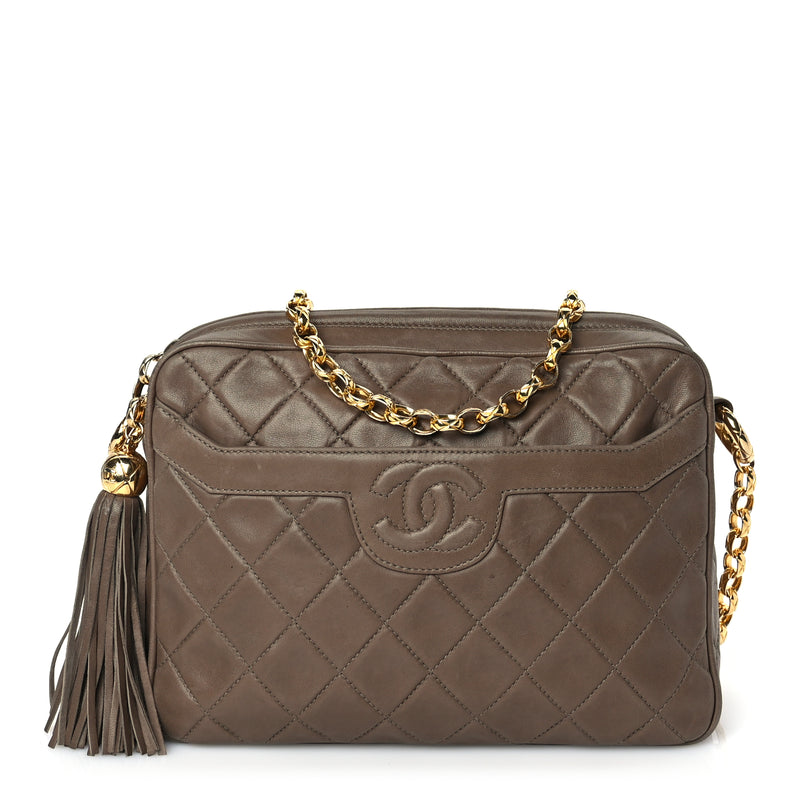  Chanel Lambskin Quilted Tassel CC Camera Case Brown