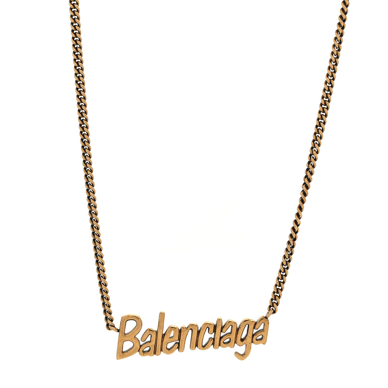  Balenciaga Metal Logo Necklace  Gold