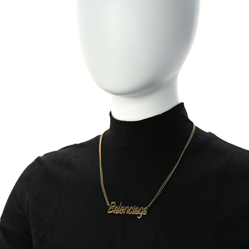  Balenciaga Metal Logo Necklace  Gold