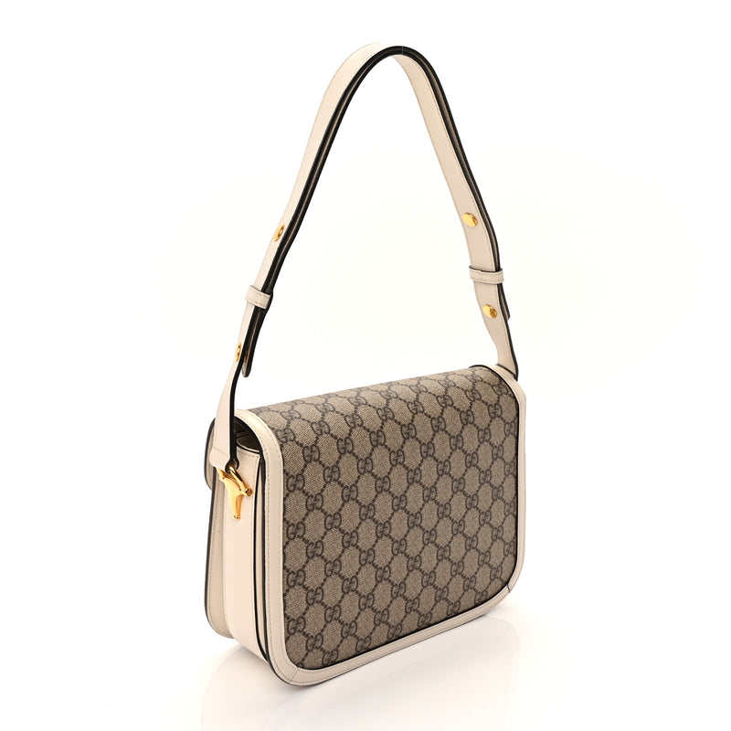  Gucci GG Supreme Monogram Horsebit 1955 Shoulder Bag Beige Mystic White