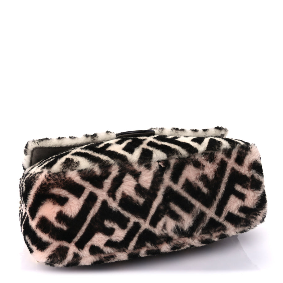 Fendi Shearling Vitello Dolce Macro FF 1974 Baguette  White Ice Tortora Image 3
