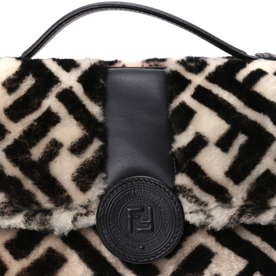 Fendi Shearling Vitello Dolce Macro FF 1974 Baguette  White Ice Tortora Image 6