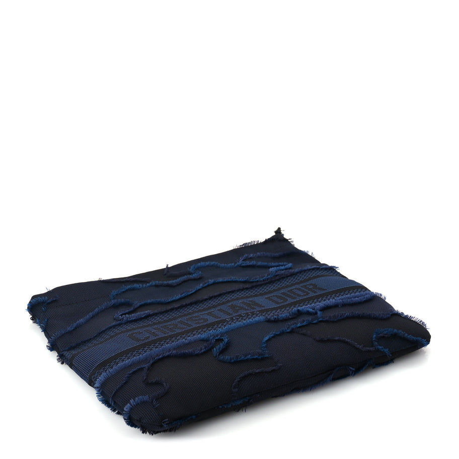 Christian Dior Canvas Embroidered Camouflage Medium Diordouble Zip Pouch Blue Image 5