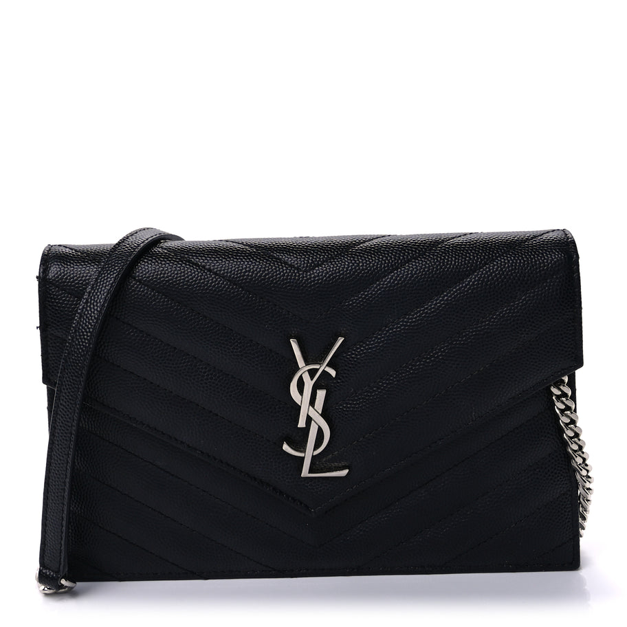 Saint Laurent Grain De Poudre Matelasse Chevron Monogram Envelope Chain Wallet Black Image 1