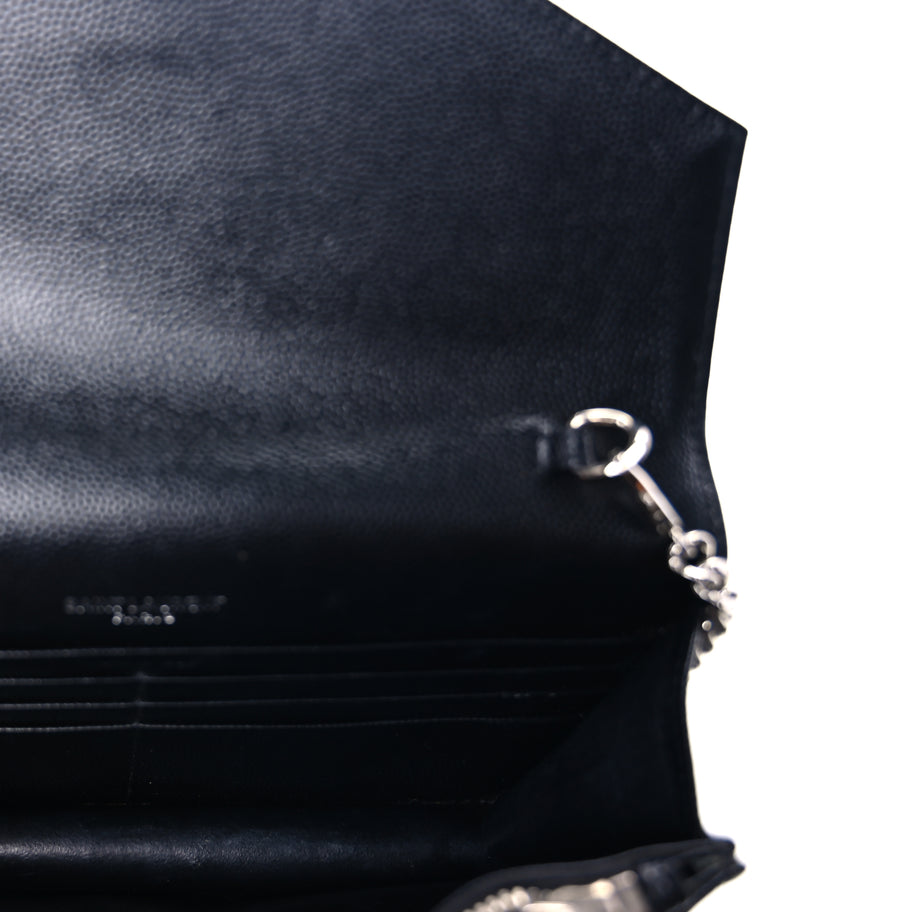 Saint Laurent Grain De Poudre Matelasse Chevron Monogram Envelope Chain Wallet Black Image 4