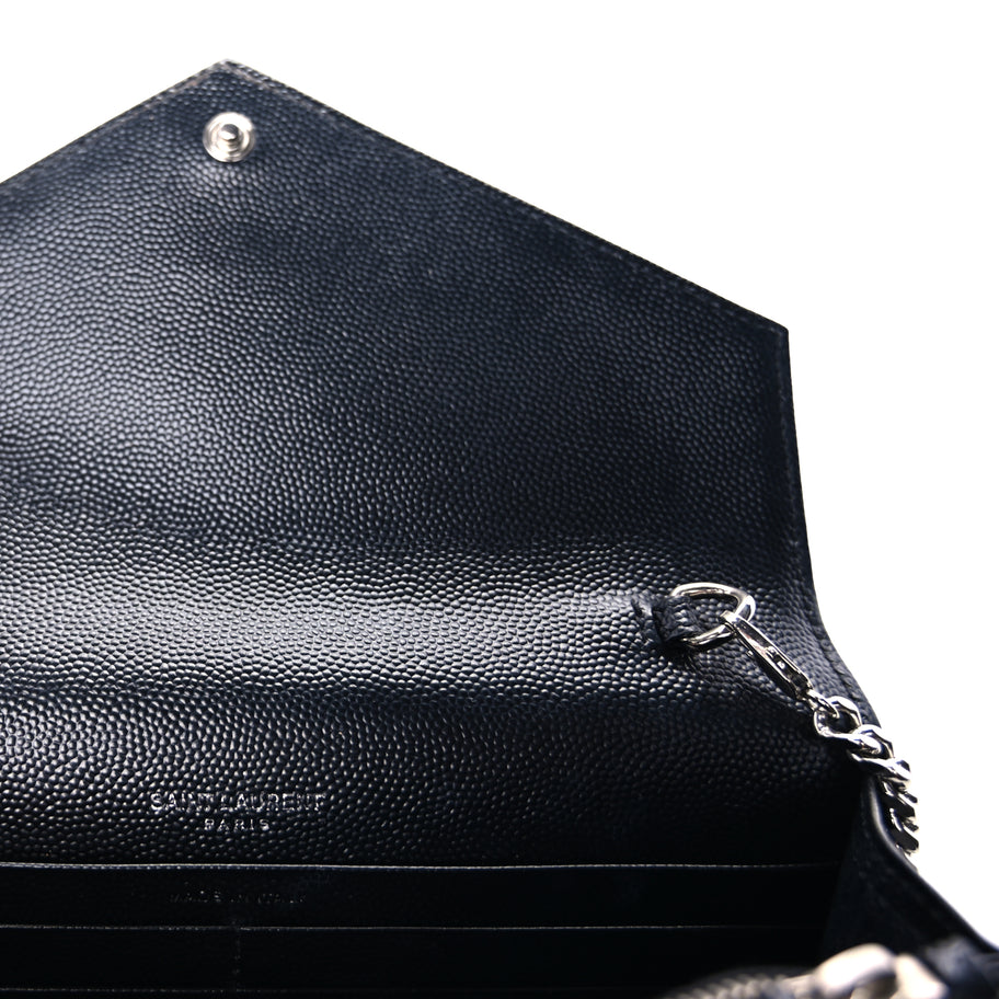 Saint Laurent Grain De Poudre Matelasse Chevron Monogram Envelope Chain Wallet Black Image 5