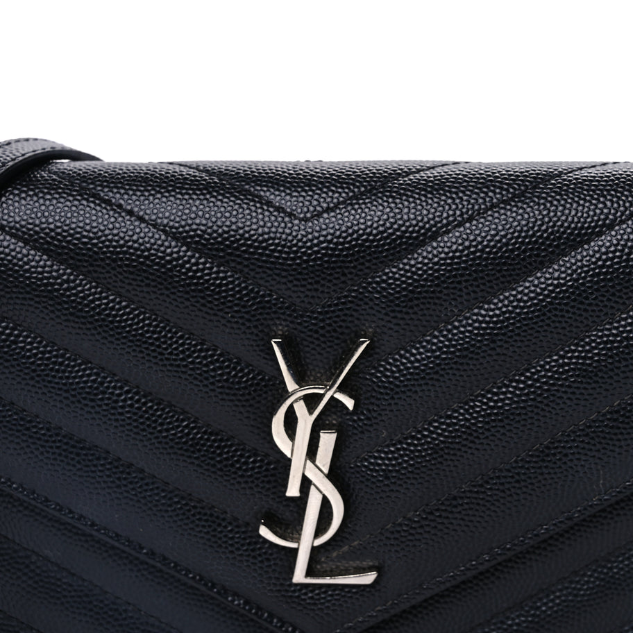 Saint Laurent Grain De Poudre Matelasse Chevron Monogram Envelope Chain Wallet Black Image 6