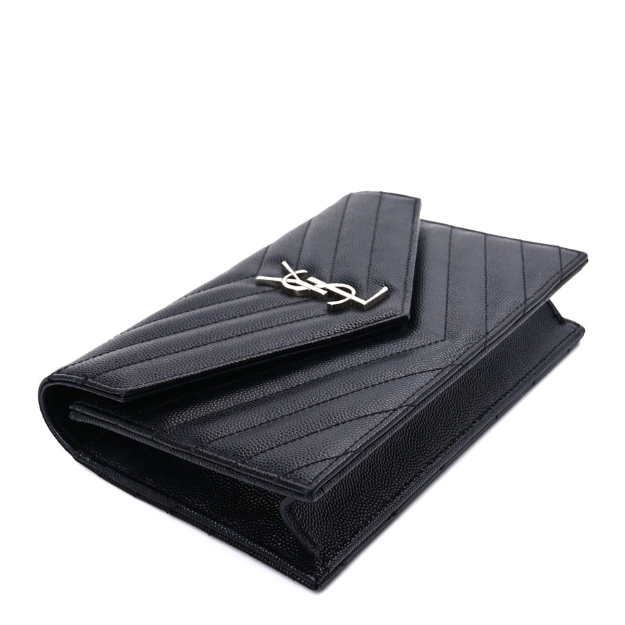 Saint Laurent Grain De Poudre Matelasse Chevron Monogram Envelope Chain Wallet Black Image 7