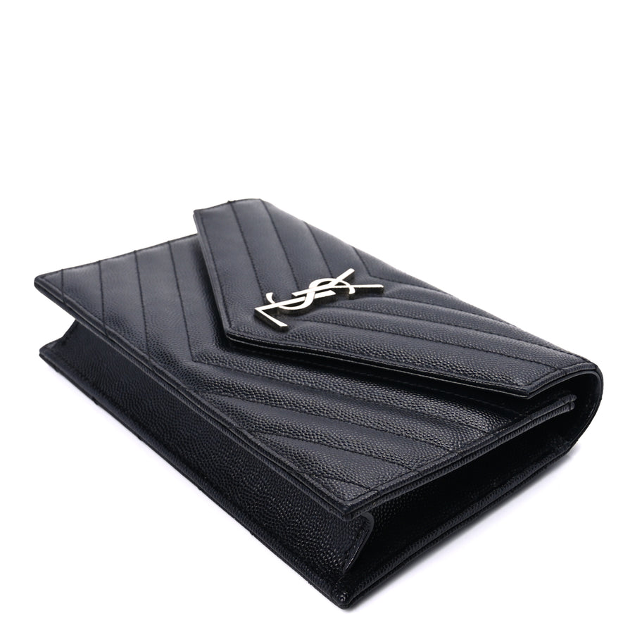 Saint Laurent Grain De Poudre Matelasse Chevron Monogram Envelope Chain Wallet Black Image 8