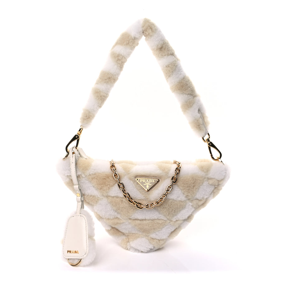 Prada Shearling Symbole Mini Triangle Bag  Ecru White Image 1