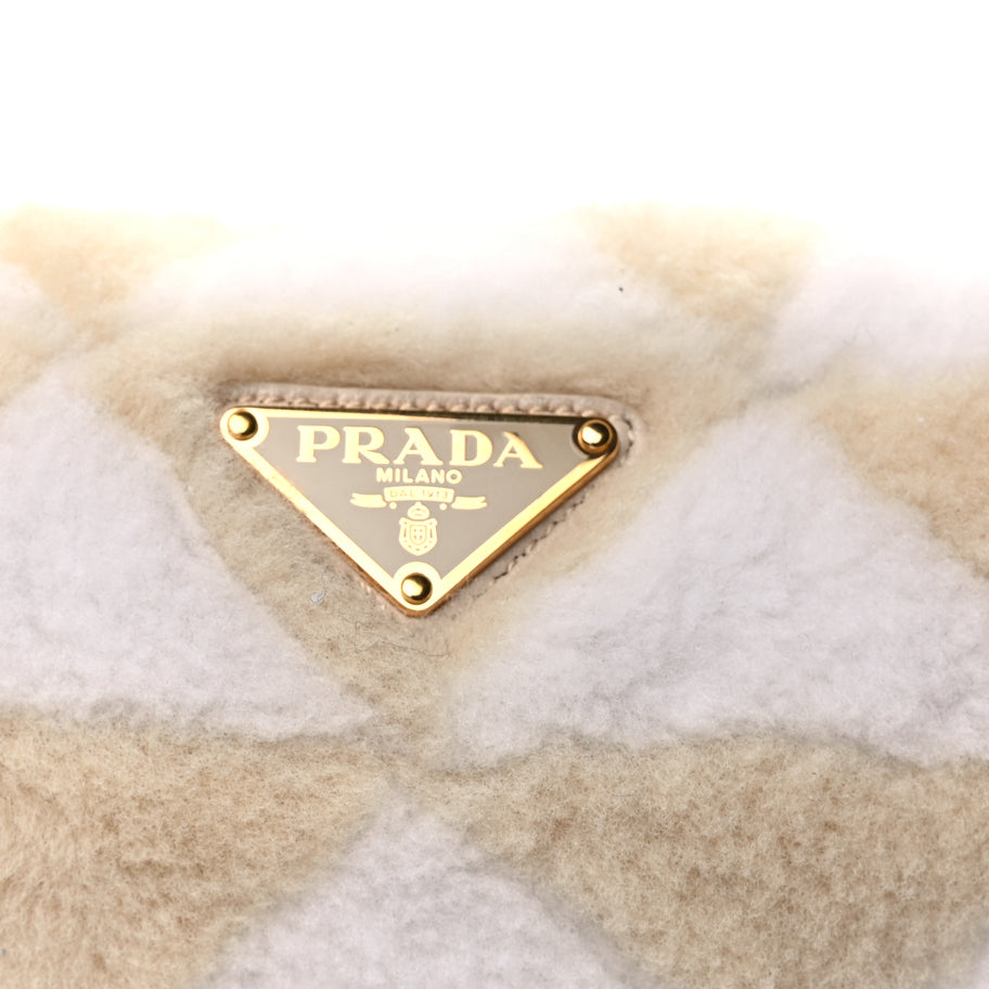 Prada Shearling Symbole Mini Triangle Bag  Ecru White Image 6