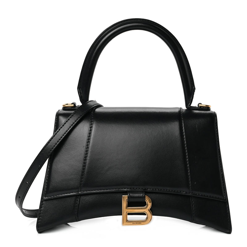  Balenciaga Shiny Box Calfskin Small Hourglass Top Handle Bag Black