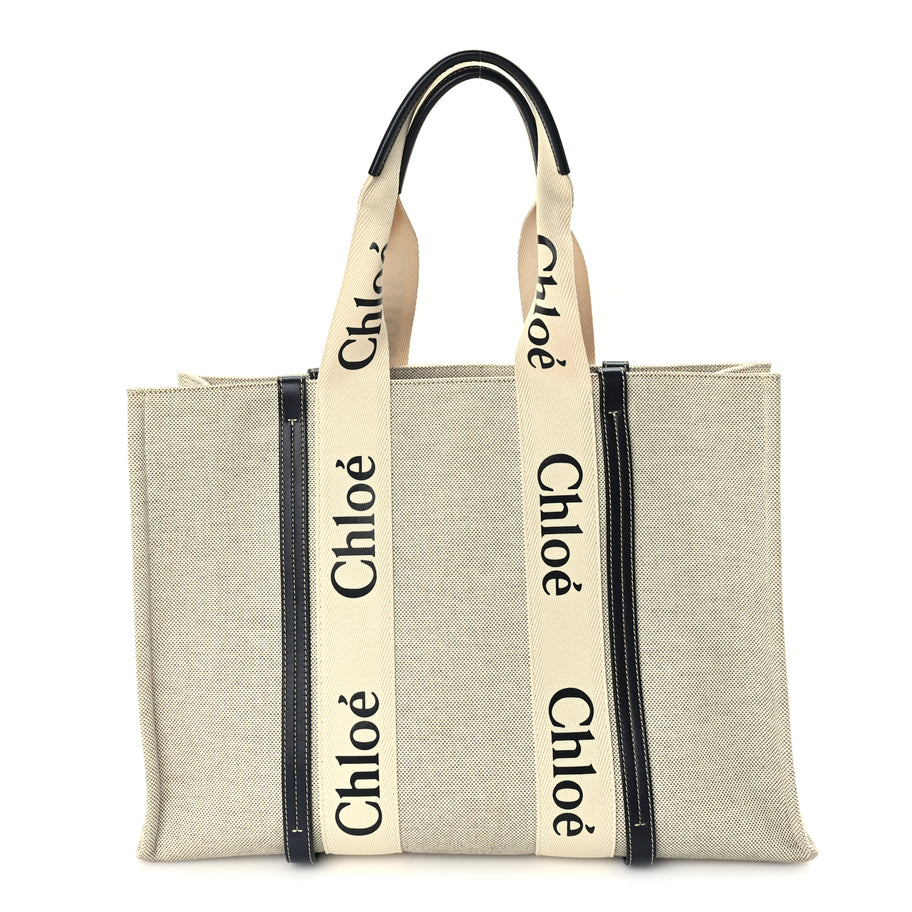 Chloe Cotton Calfskin Large Woody Ribbon Tote  White Blue Image 1