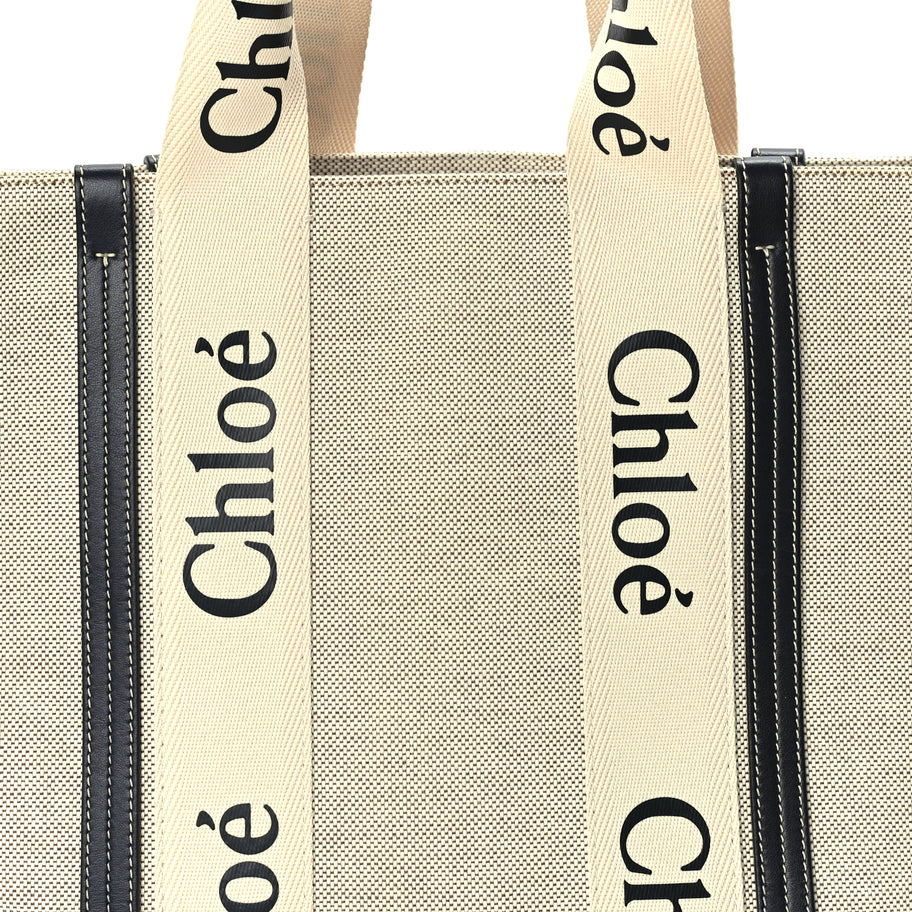 Chloe Cotton Calfskin Large Woody Ribbon Tote  White Blue Image 6