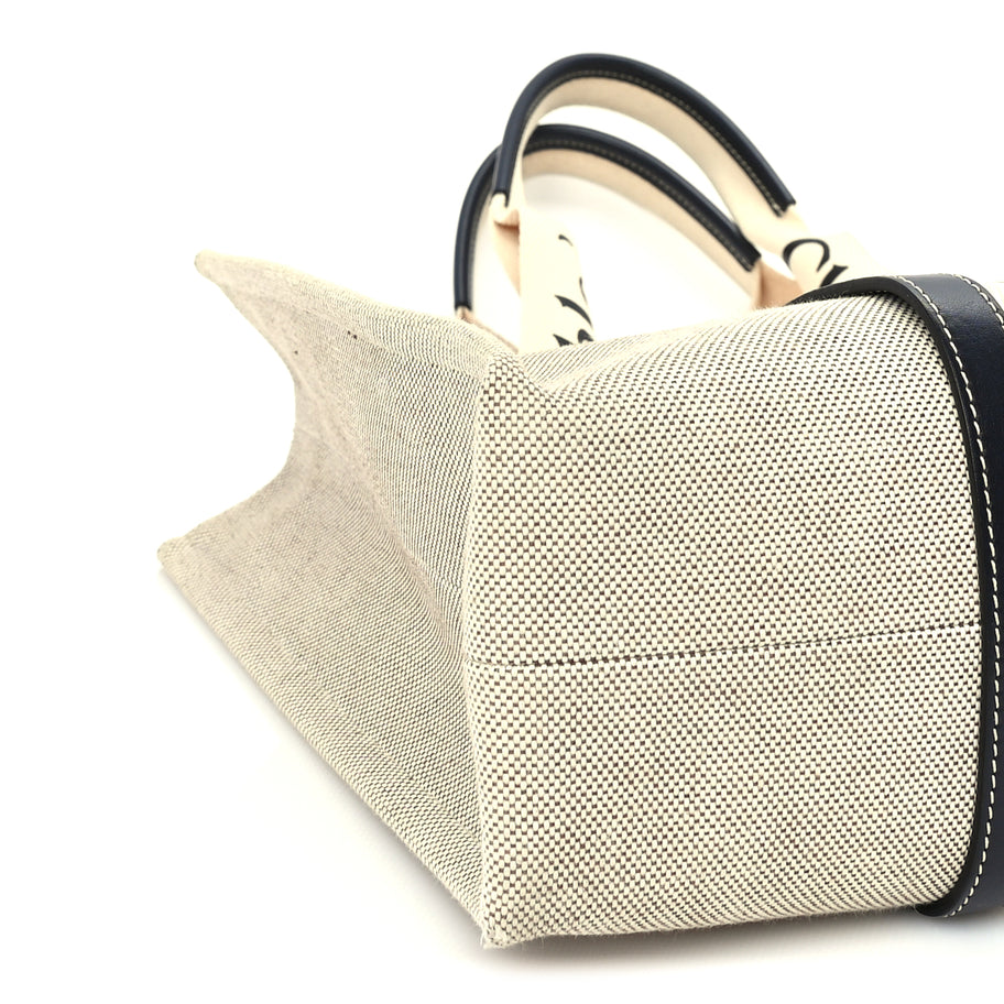 Chloe Cotton Calfskin Large Woody Ribbon Tote  White Blue Image 7