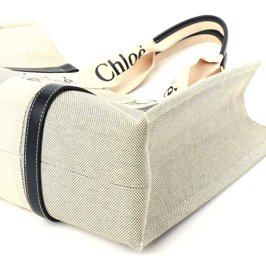 Chloe Cotton Calfskin Large Woody Ribbon Tote  White Blue Image 8