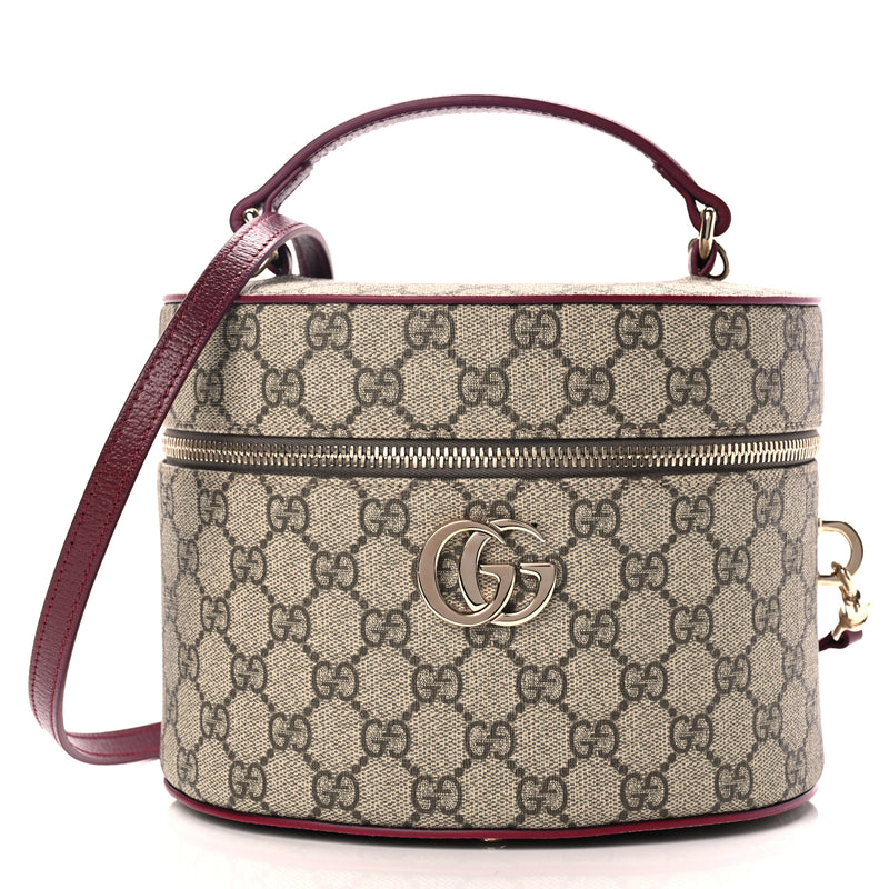  Gucci GG Supreme Monogram Ancora Calfskin Vanity Cosmetic Case Beige Ebony Rosso