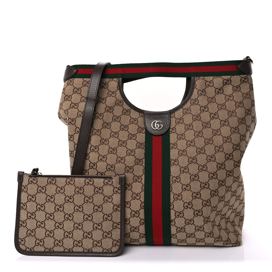 Gucci GG Monogram Web Large Giglio Tote Beige Brown Image 1