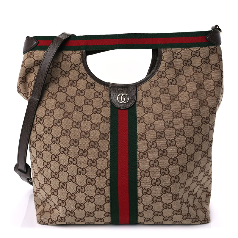  Gucci GG Monogram Web Large Giglio Tote Beige Brown