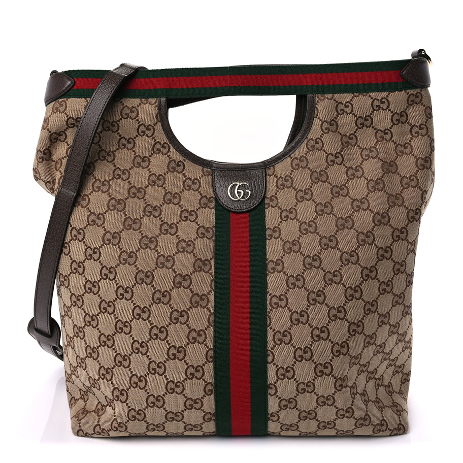 Gucci GG Monogram Web Large Giglio Tote Beige Brown Image 2