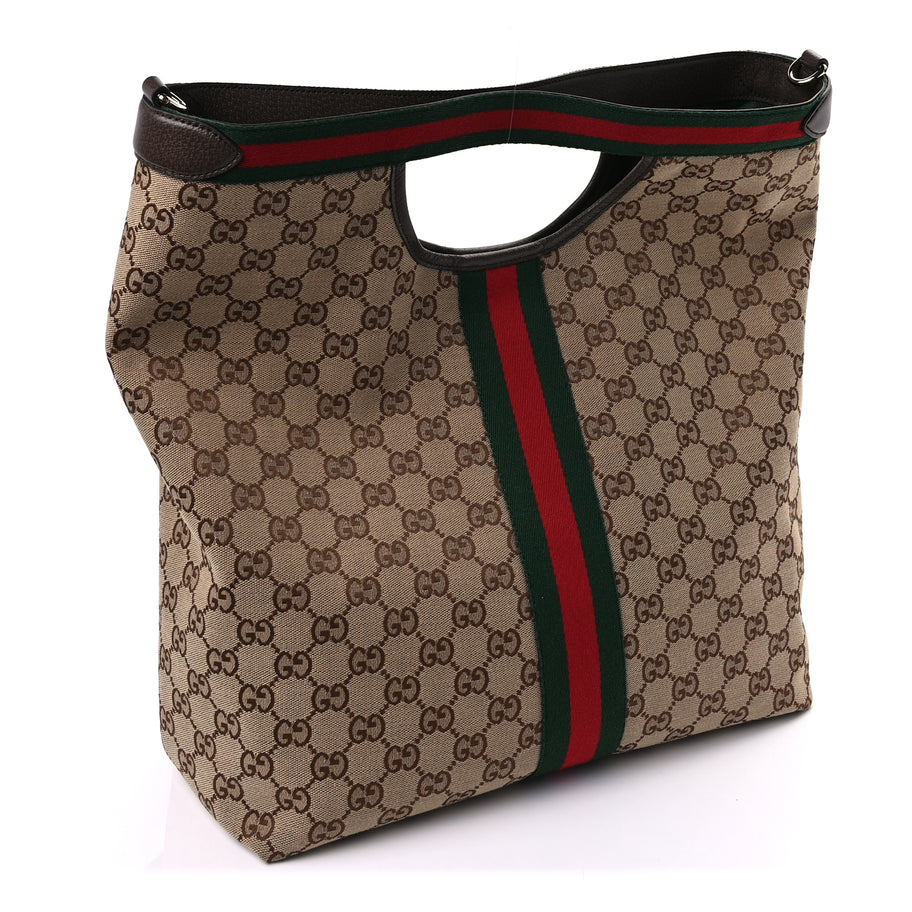 Gucci GG Monogram Web Large Giglio Tote Beige Brown Image 3