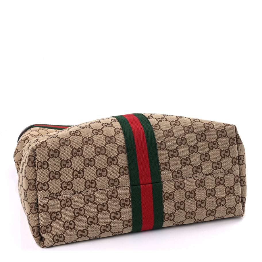 Gucci GG Monogram Web Large Giglio Tote Beige Brown Image 4
