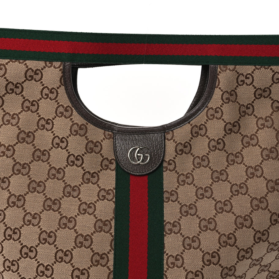 Gucci GG Monogram Web Large Giglio Tote Beige Brown Image 7
