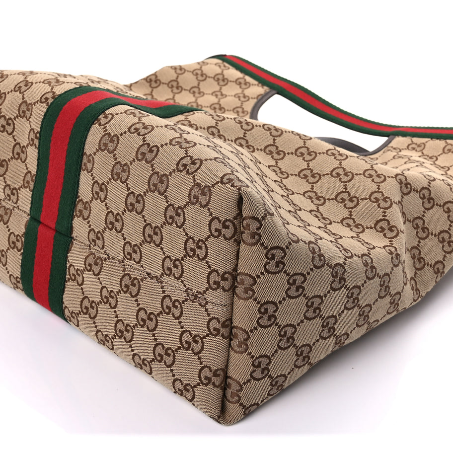 Gucci GG Monogram Web Large Giglio Tote Beige Brown Image 8